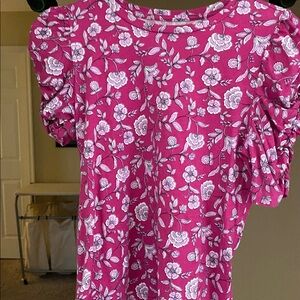 LOFT Pink Floral Short Sleeve Tee